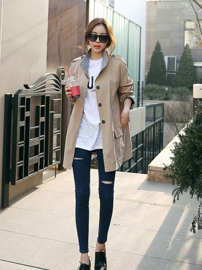 春季+卡其色风衣+小脚裤  轻松穿出知性魅力